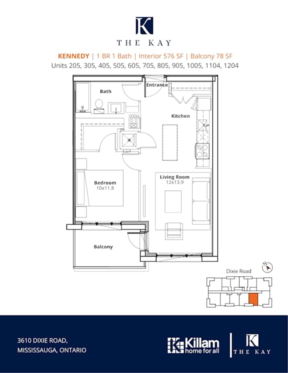 Kennedy 1 Bedroom  1 Bath Floor Plan