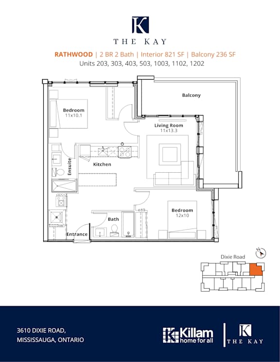 Rathwood 2 Bedroom 2 Bath Floor Plan