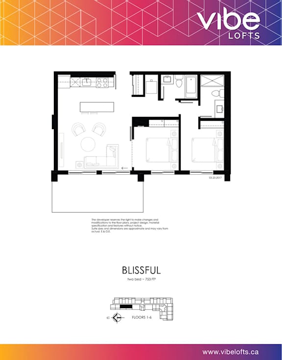 A webpage advertises a two bedroom, two bathroom apartment called Blissful.