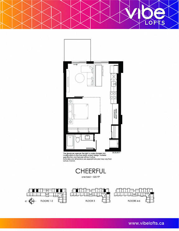 A floor plan for a loft with the name "CHEERFUL" and a website address at the bottom.