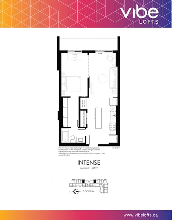 A floor plan for an Intense loft by Vibe Lofts.