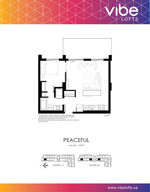 A floor plan for a loft named Peaceful is displayed, showing the layout of the rooms.