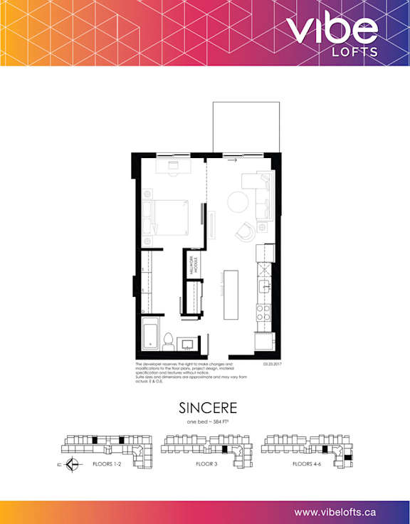 A floor plan for a loft in the Vibe Lofts building.