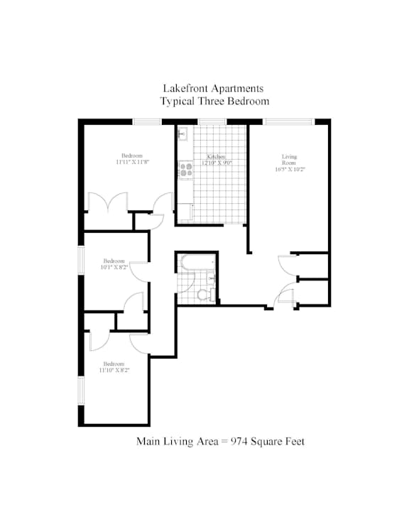 Lakefront Apartments Typical Three Bedroom