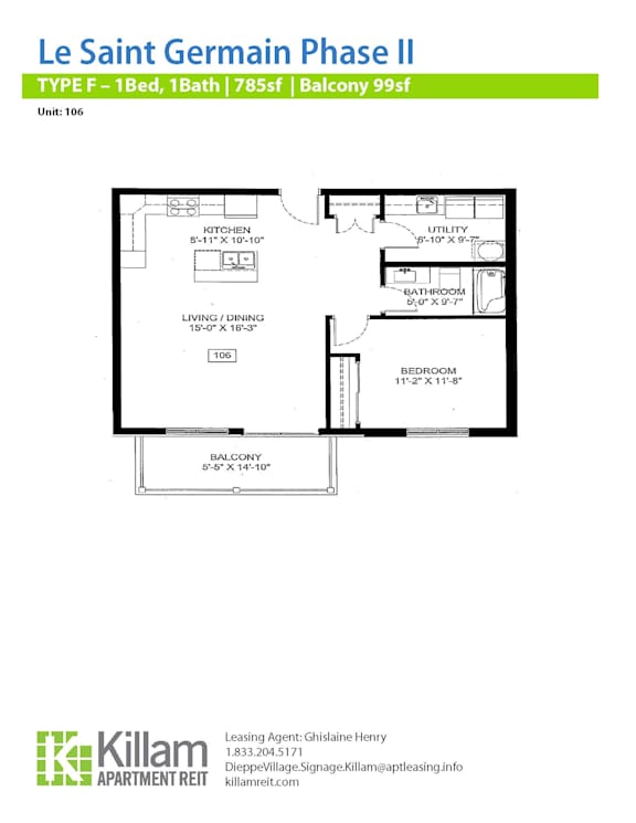 A floor plan for the Le Saint Germain Phase II apartment.