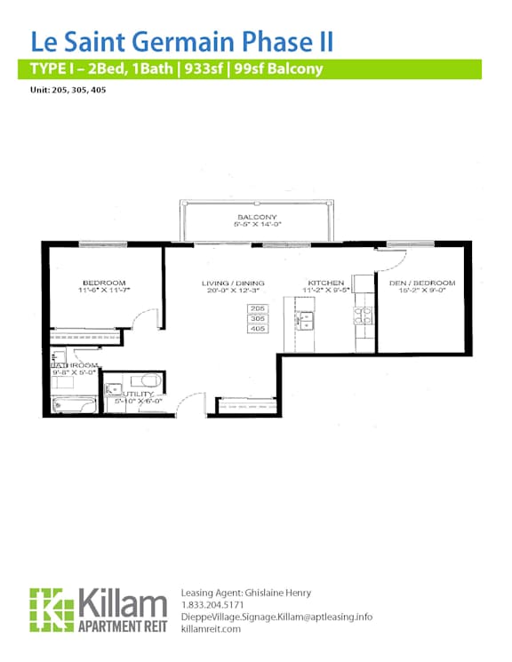 A floor plan for the Le Saint Germain Phase II apartment.
