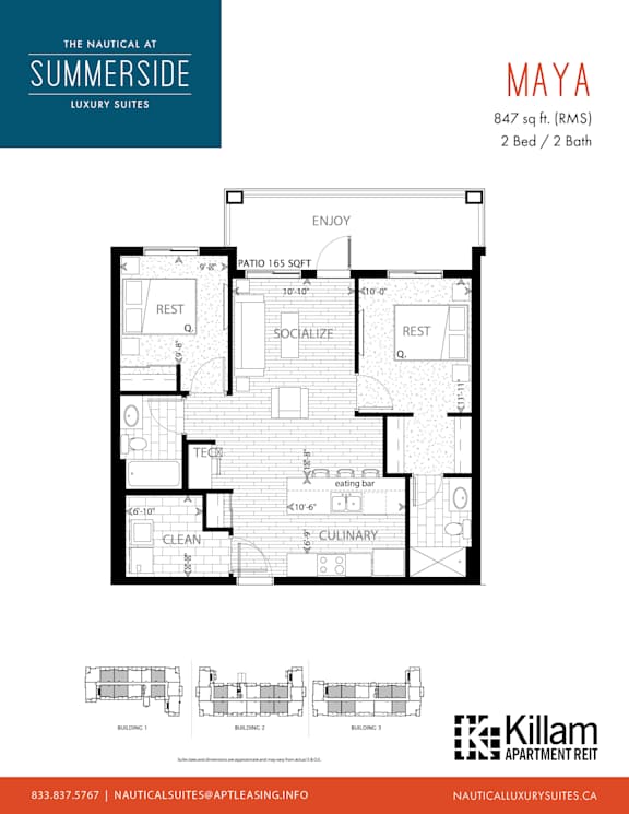 Maya | 2 Bed + 2 Bath 847 Sq Ft.