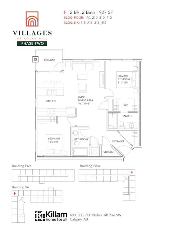 2 Bedroom + 2 Bath Approx 927 SF Floor Plan