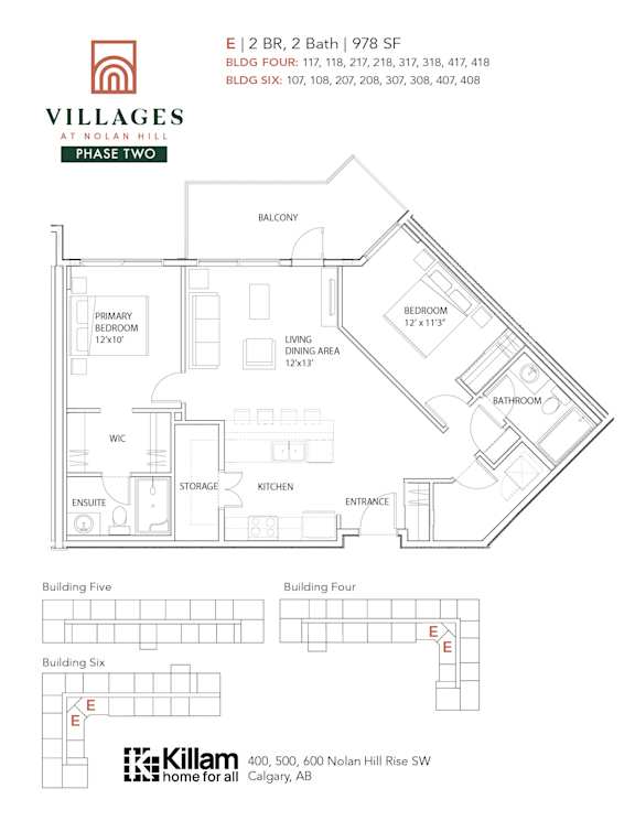 2 Bedroom + 2 Bath Approx 978 SF Floor Plan