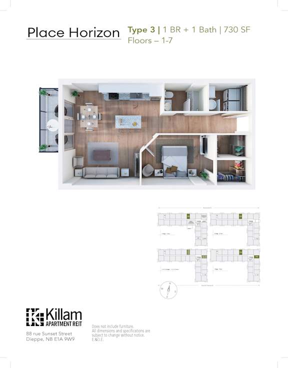 Horizon Place Floor Plan Type 3 | 1 BR + 1 Bath | 730 SF