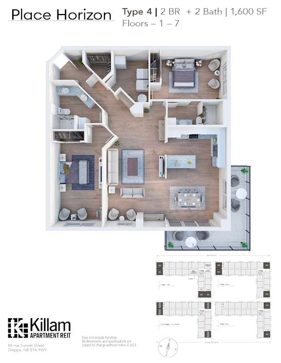 Place Horizon Floor Plan Type 4 | 2 BR  + 2 Bath | 1,600 SF