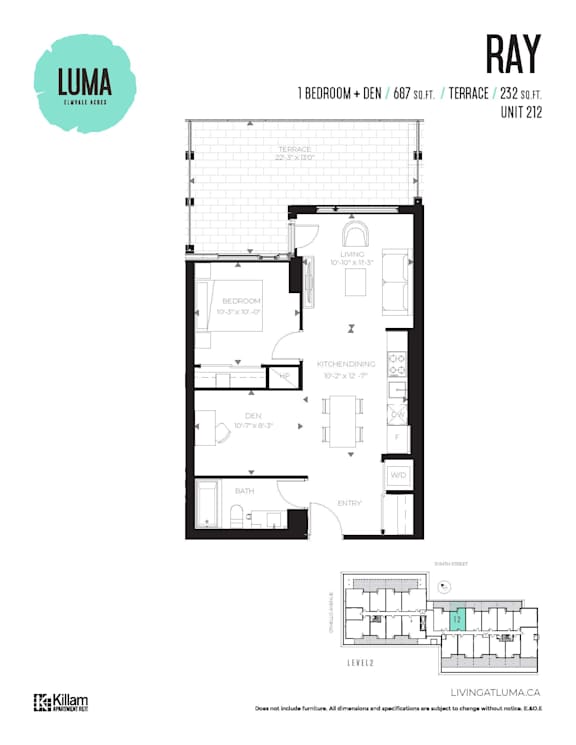Ray - 1 Bed + Den | 1 Bath