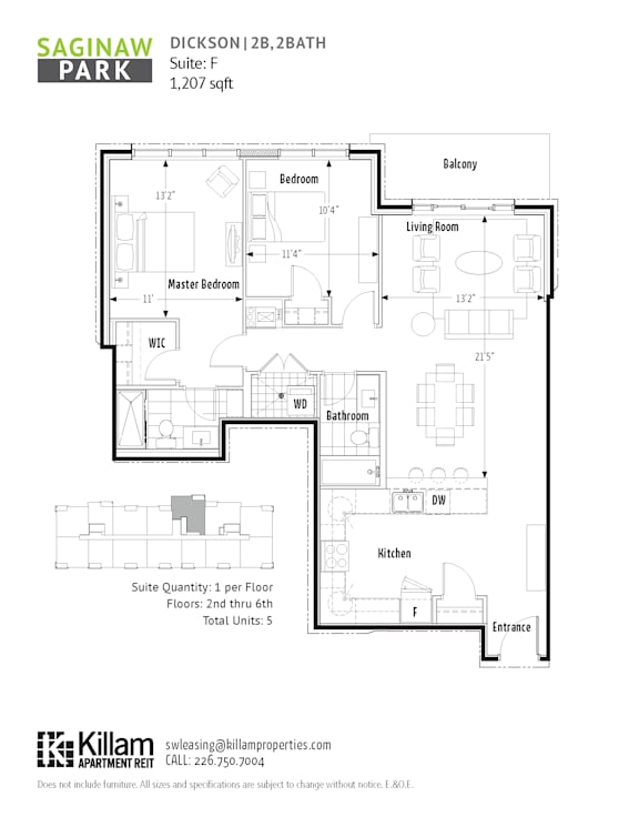 A floor plan for a Saginaw Park apartment shows one bedroom and one living room.