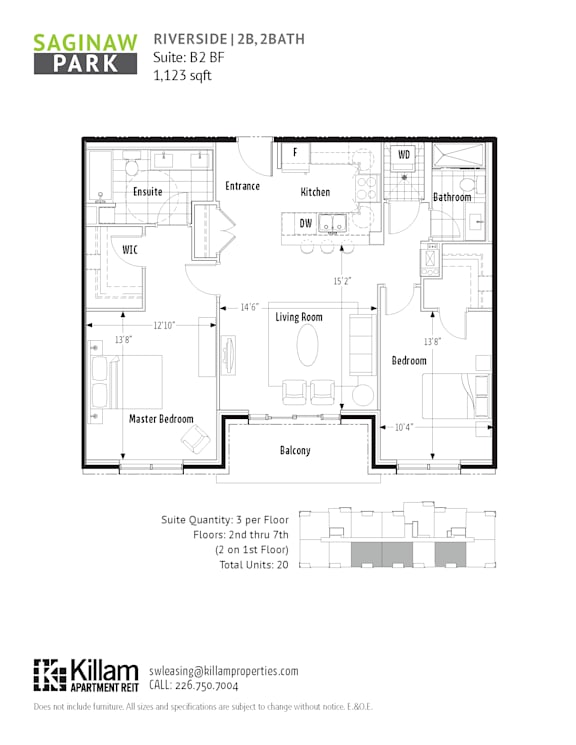A floor plan for a riverside apartment in Saginaw Park.