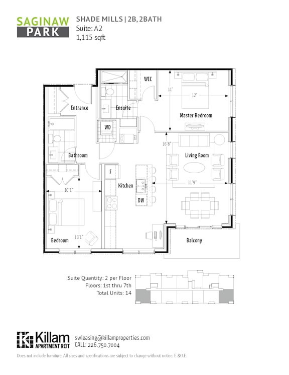 A floor plan for Saginaw Shade Mills apartment complex.
