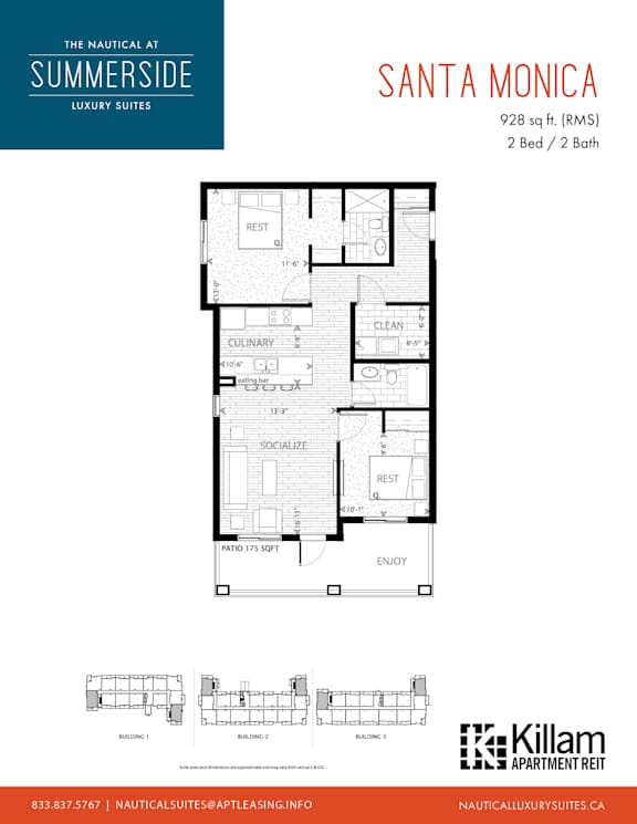 Santa Monica | 2 Bed + 2 Bath 928 Sq Ft. Floor Plan
