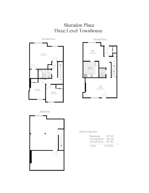 Floor plan for a three level townhouse.