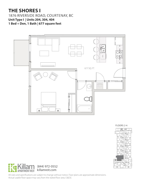 Floor Plan 1 Bedroom + Den 1 Bath - 76