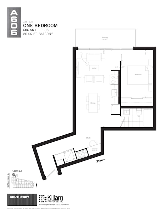 A floor plan for a one bedroom apartment measuring 225 square feet.