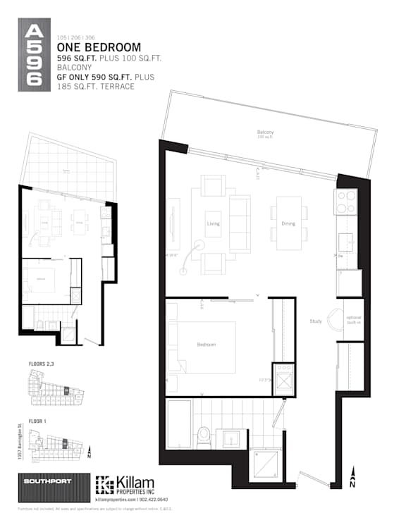 Floor plan of a one bedroom apartment.