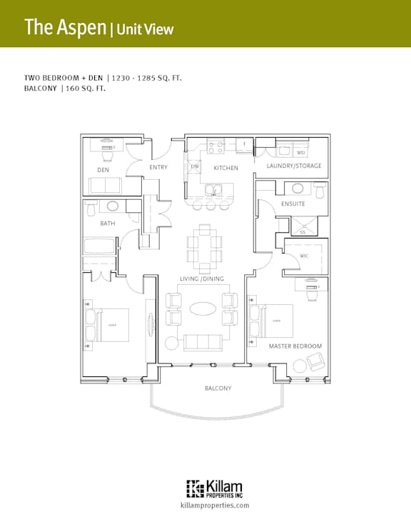 A floor plan for a two bedroom apartment with balcony.