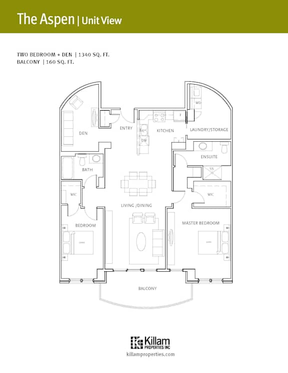 A floor plan for a two bedroom apartment with balcony.