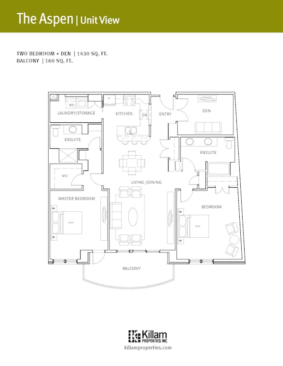 A floor plan for a two bedroom apartment with balcony.