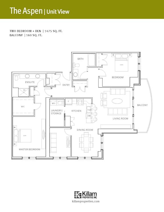 A floor plan for a two bedroom apartment with balcony.