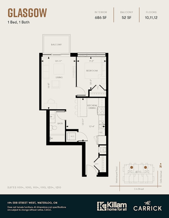 A floor plan for a property in Glasgow shows a bedroom, bathroom, and living room.