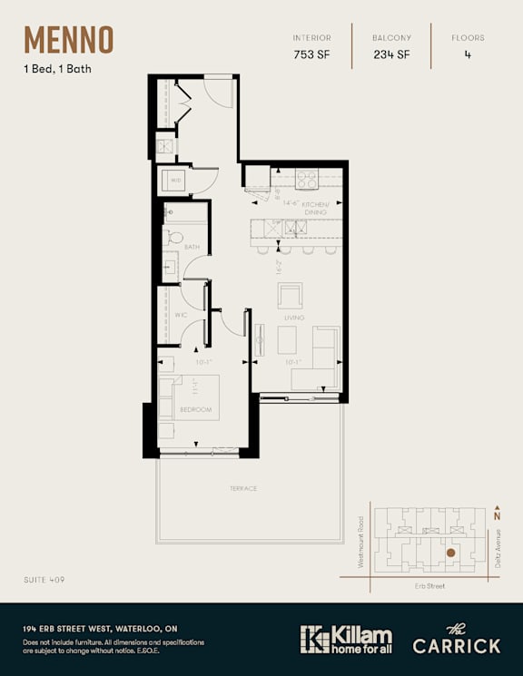 A floor plan for a one bedroom apartment with a bath.