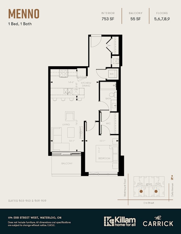 A floor plan for a one bedroom apartment with a bath.