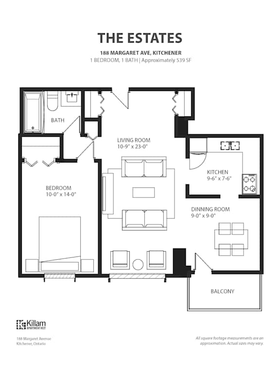 The Estates 1 BEDROOM, 1 BATH | Approximately 539 SF Floor Plan