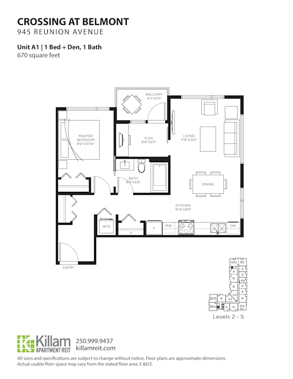 Crossing At Belmont Unit A 1 Bedroom + Den + 1 Bath Floor Plan