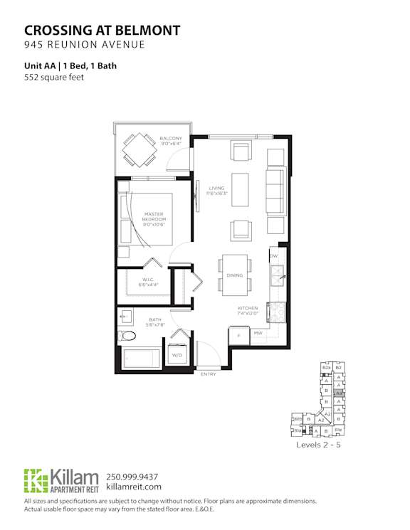 Crossing At Belmont Unit AA 1 Bedroom + 1 Bath Floor Plan