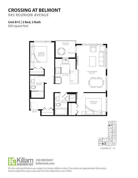 Crossing At Belmont Unit B1C: 2 Bedroom + 2 Bath Floor Plan