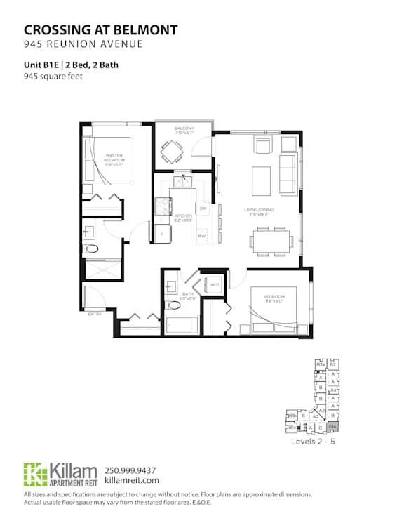 Crossing At Belmont Unit B1E: 2 Bedroom + 2 Bath Floor Plan