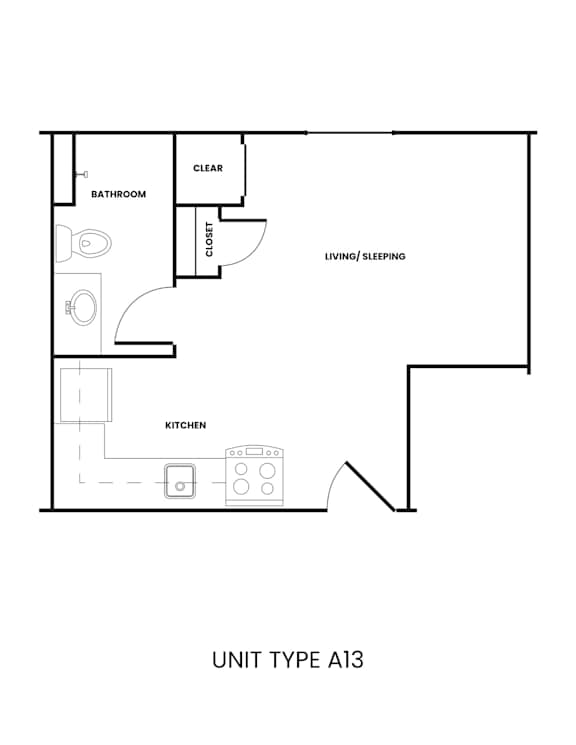 A drawing of a floor plan for a unit type A13.