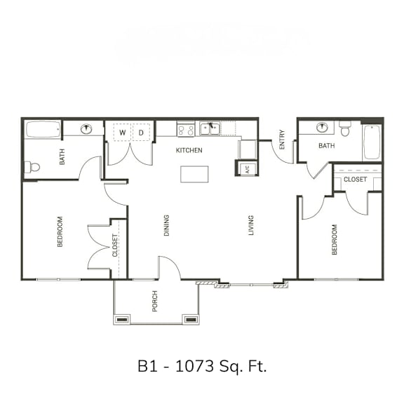 A floor plan of a 1073 square foot home.