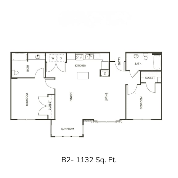 Floor Plan  A floor plan of a 1132 square feet apartment.