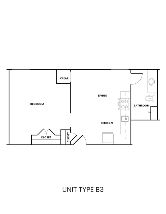 A floor plan of a unit type B3 with labeled rooms.