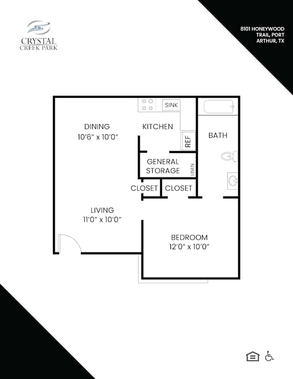A floor plan for a home with a kitchen, dining room, living room, bathroom, and bedroom.