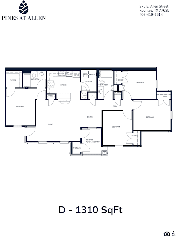 A floor plan for a property at Pines at Allen shows a total of 1310 square feet.