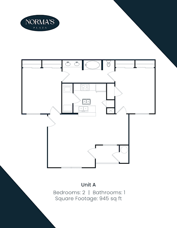 A floor plan for a property at Norma's Plaza showing Unit A with 2 bedrooms and 1 bathroom.