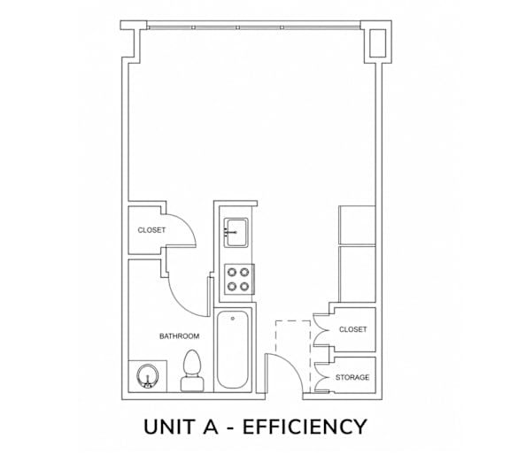A floor plan of Unit A showing a bathroom, storage and closet.