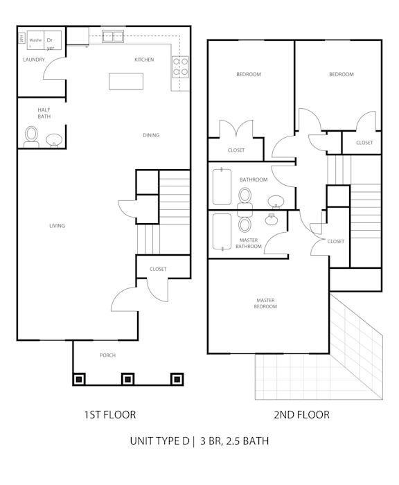 A black and white image of a floor plan for a 3 bedroom apartment.