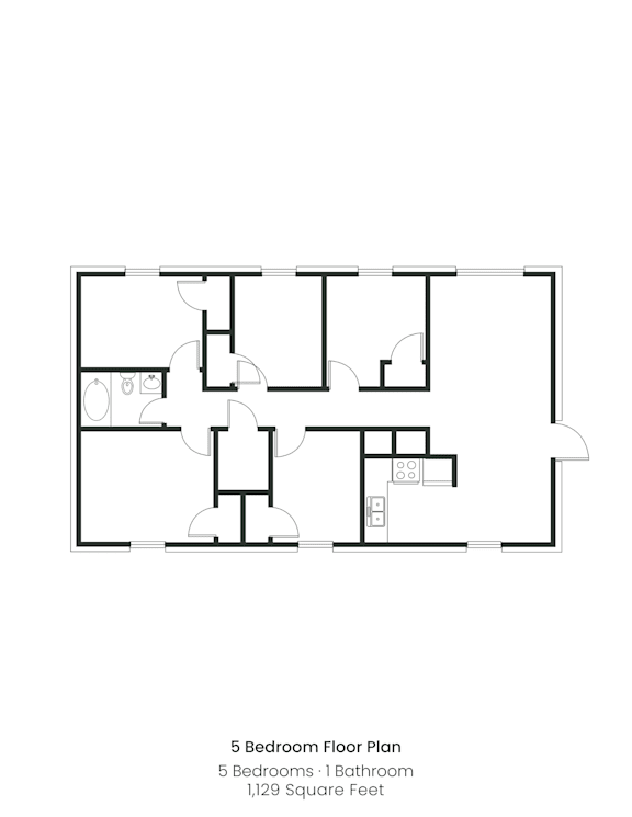 A black and white image of a 5 bedroom floor plan.