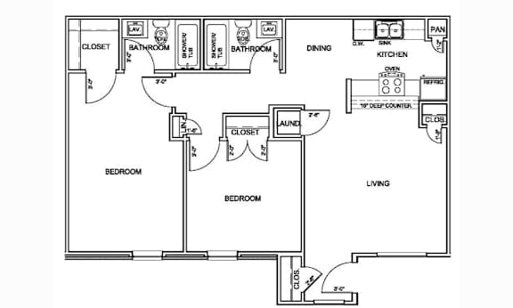 A floor plan of a house with labeled rooms.