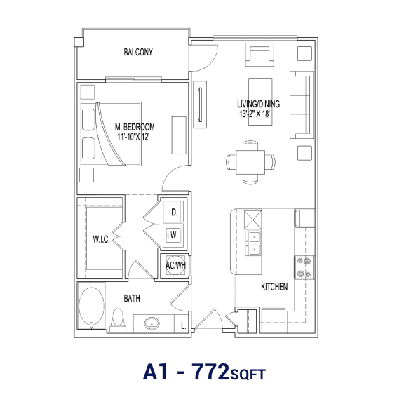 the floor plan of a1 722 sqft