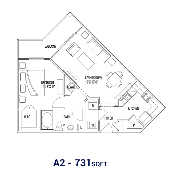 the floor plan of a2 731 sqft