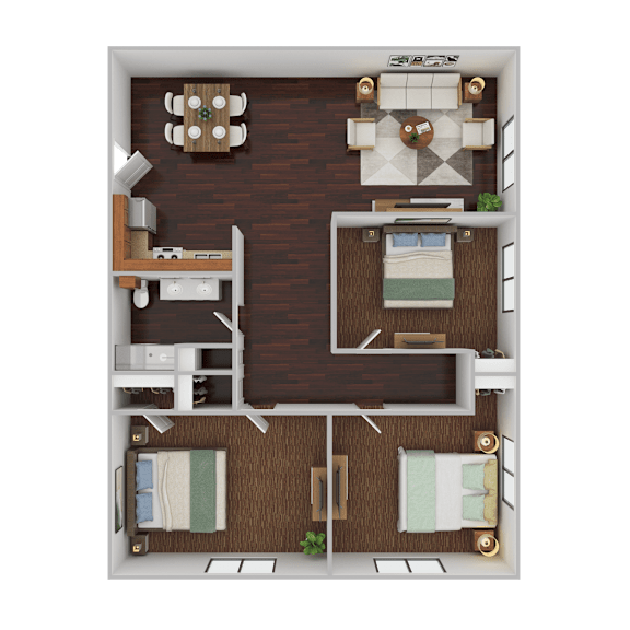 Floor Plan  3 bed 2 bath at Townview Plaza Apartments , Denver, 80204